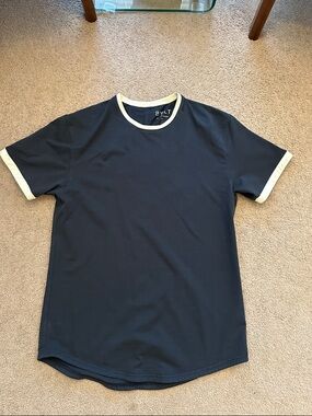 BYLT Basics Navy Short-Sleeve Ringer Tee with Cream Trim
